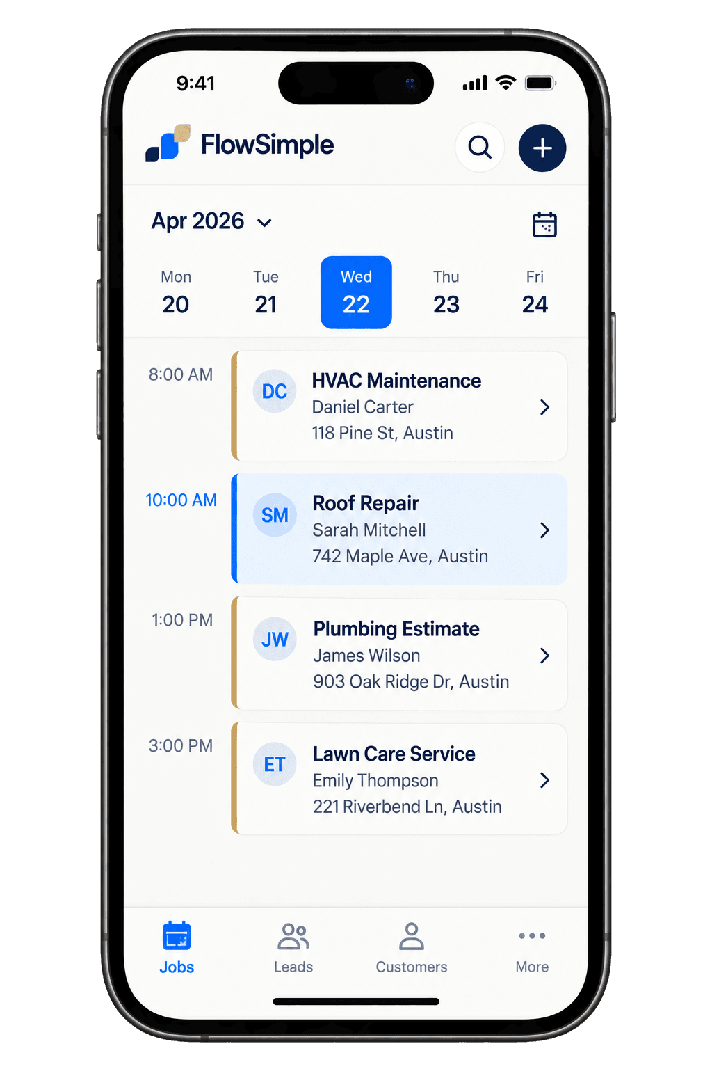 FlowSimple crew schedule on a phone