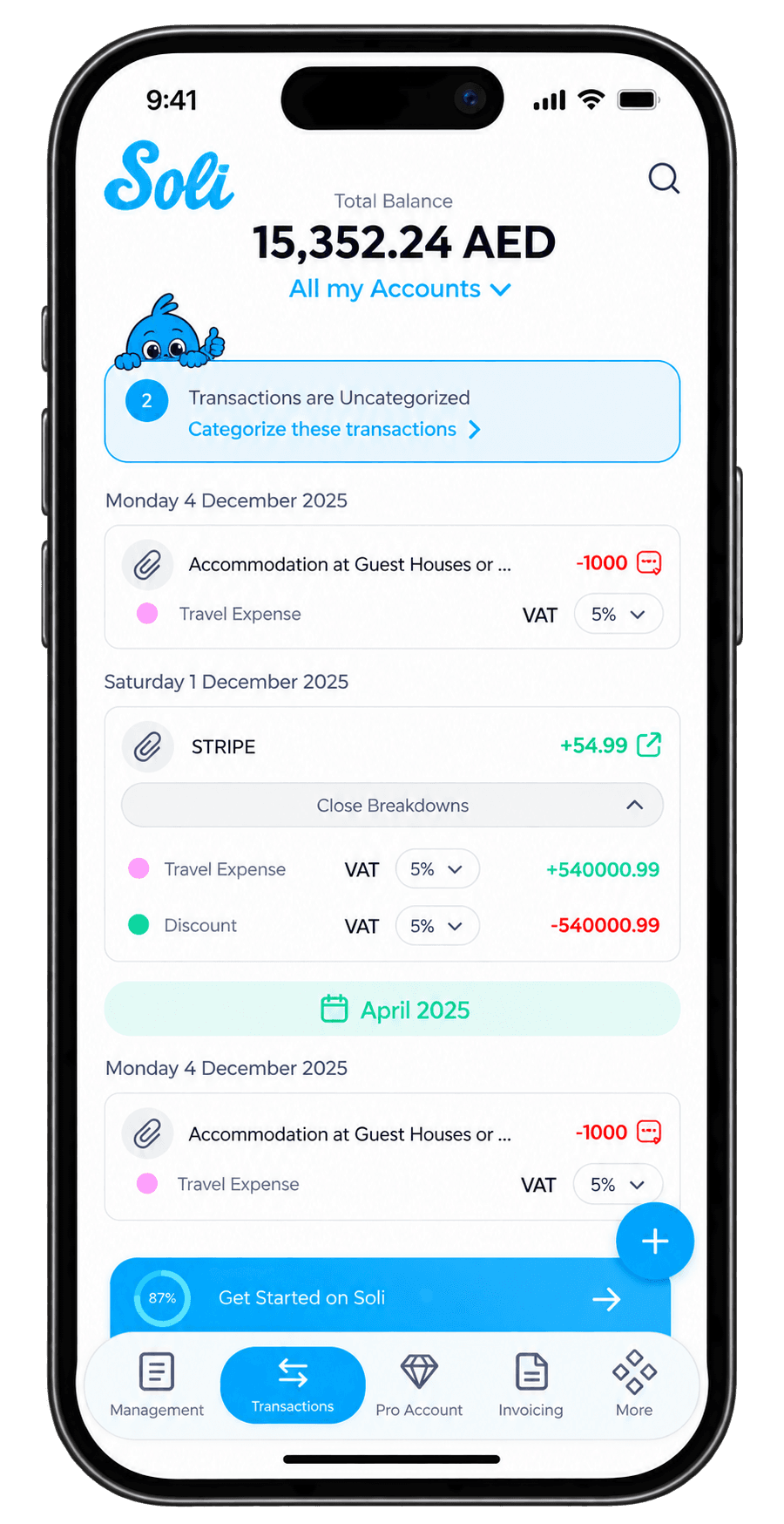 Soli transactions with VAT on a phone